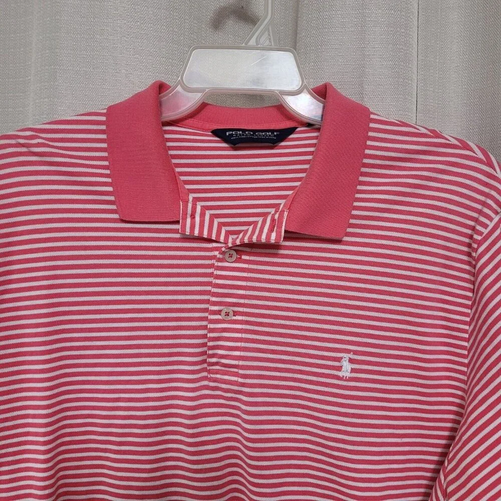 Ralph Lauren Polo Golf Short Sleeve Polo Shirt Men's Size XL Pink White Striped